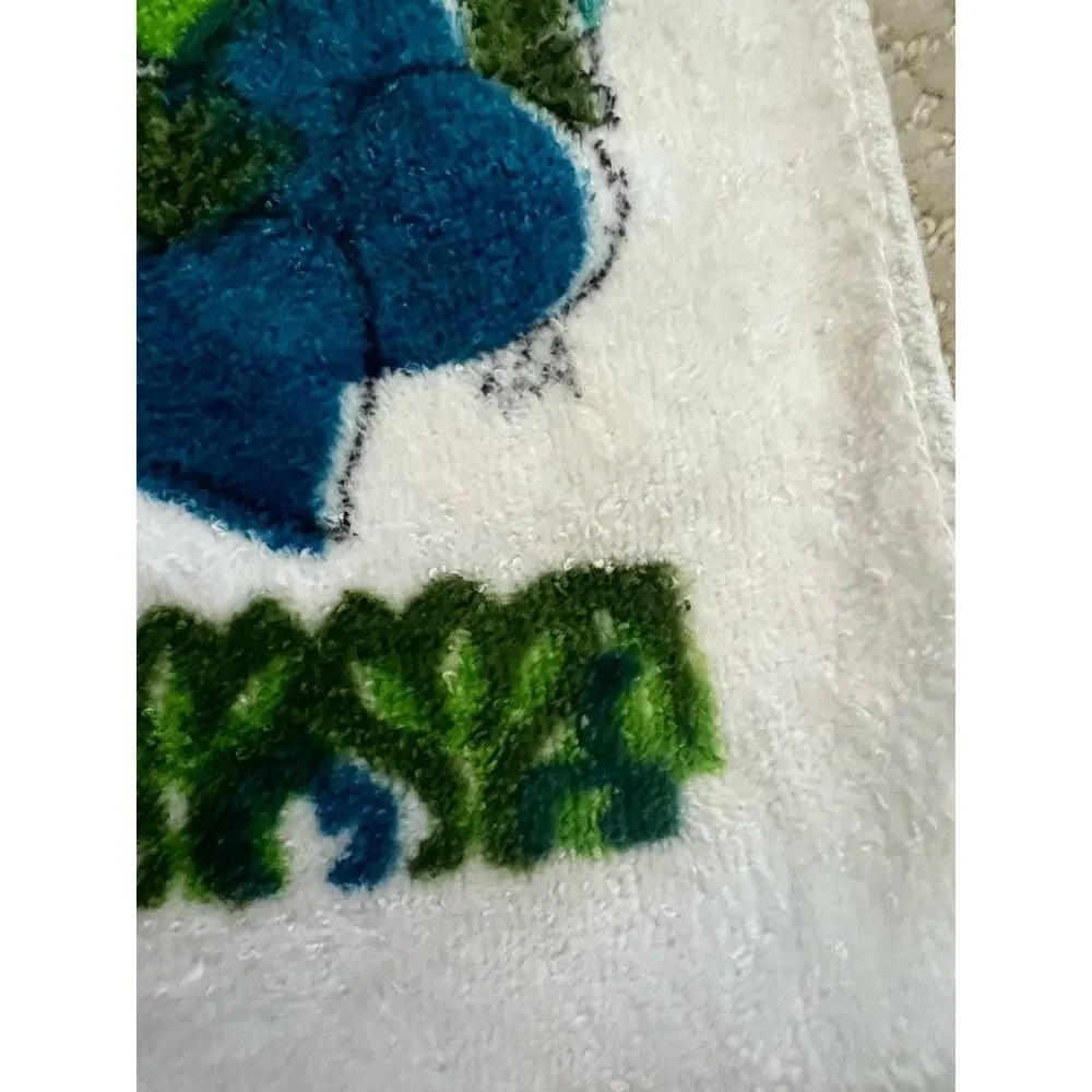 Vintage VERA NEUMANN 3 Kitchen Towels Blue Green Mushrooms Fringe MCM As Is